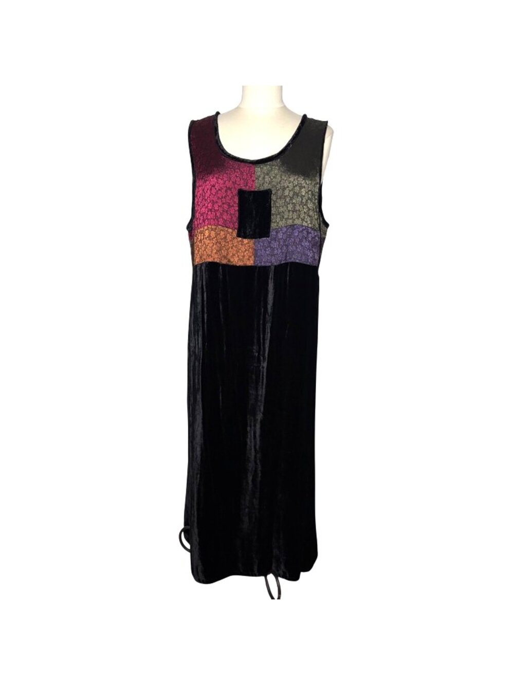 Vintage 90s Y2K Black Velvet Patchwork Maxi Dress Womens XL Whimsigoth Grunge